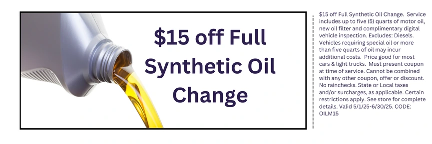 $15 off Full Synthetic Oil Change