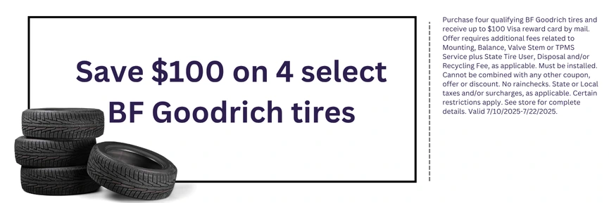 Save $100 on 4 select BF Goodrich tires